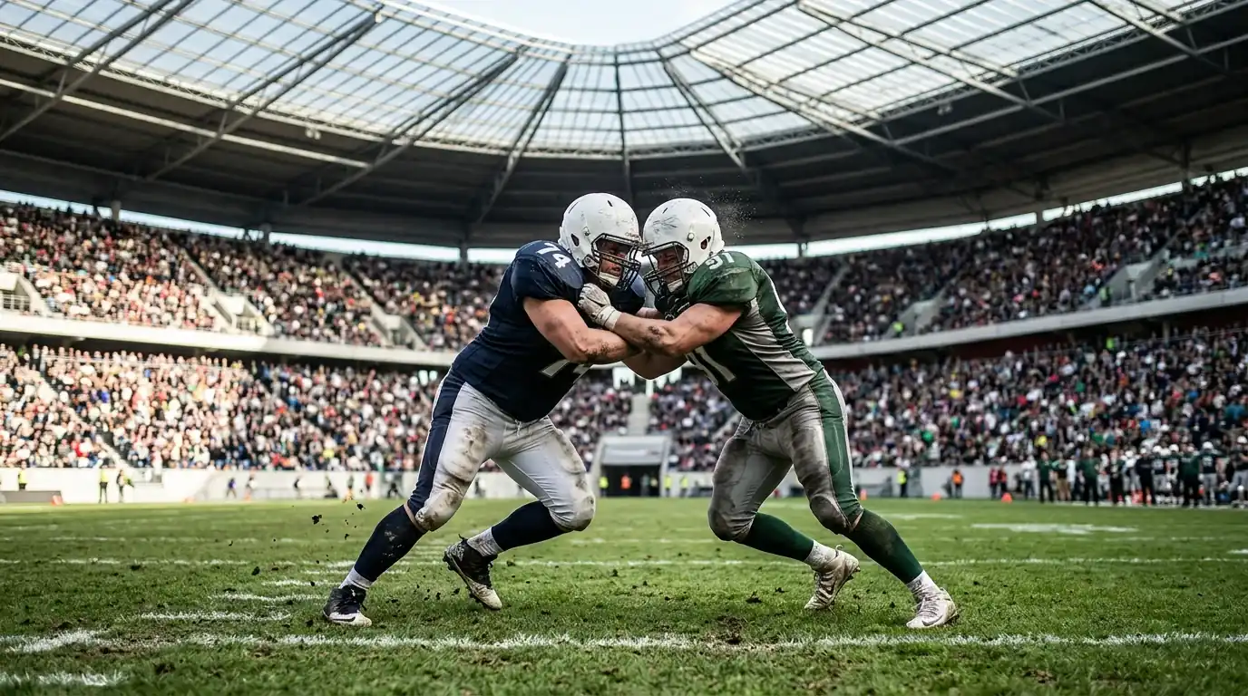 NFL International Series wedstrijd in een Europees stadion met spelers in actie op het veld